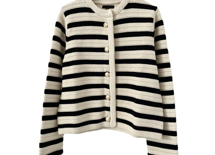 MD Style Women's Autumn New Slim Striped Classic Style Knitted Cardigan Sweater