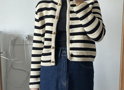 MD Style Women's Autumn New Slim Striped Classic Style Knitted Cardigan Sweater