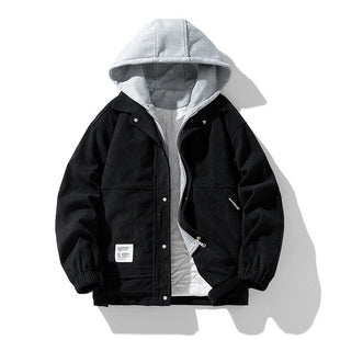 Men's Coat Cotton Corduroy Fake Two-piece Hooded Cotton-padded Jacket