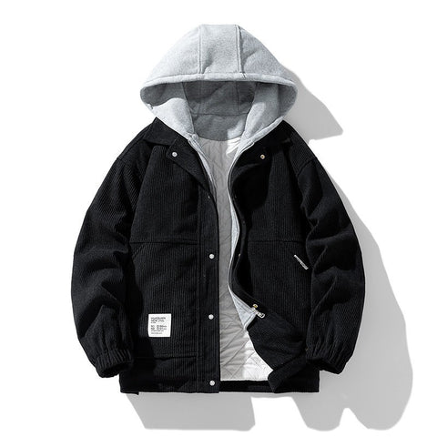 Men's Coat Cotton Corduroy Fake Two-piece Hooded Cotton-padded Jacket