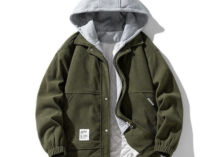 Men's Coat Cotton Corduroy Fake Two-piece Hooded Cotton-padded Jacket