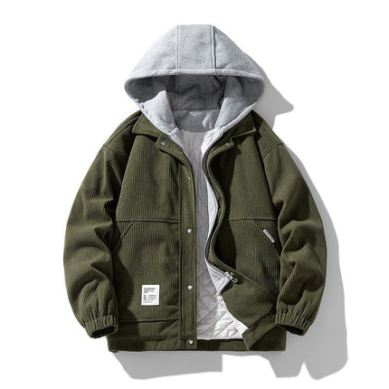 Men's Coat Cotton Corduroy Fake Two-piece Hooded Cotton-padded Jacket