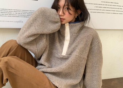 Lamb Wool Sweatshirt Lapel Thickening Warm Lazy Pullover Soft Glutinous Plush Coat