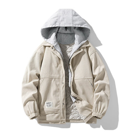 Men's Coat Cotton Corduroy Fake Two-piece Hooded Cotton-padded Jacket
