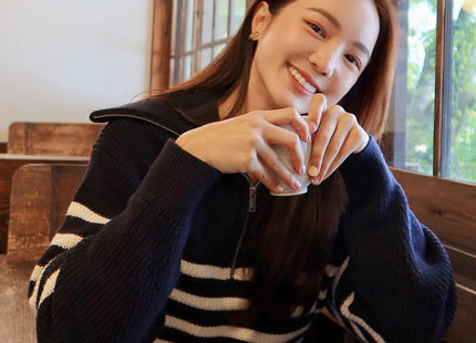Casual Style Neck Wool Blend Knit Sweater