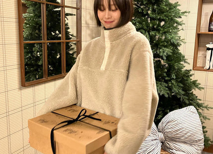 Lamb Wool Sweatshirt Lapel Thickening Warm Lazy Pullover Soft Glutinous Plush Coat