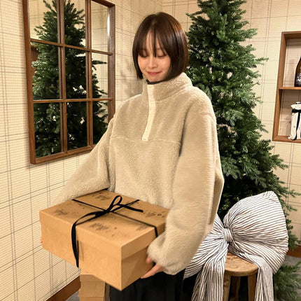 Lamb Wool Sweatshirt Lapel Thickening Warm Lazy Pullover Soft Glutinous Plush Coat