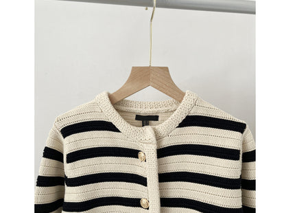 MD Style Women's Autumn New Slim Striped Classic Style Knitted Cardigan Sweater