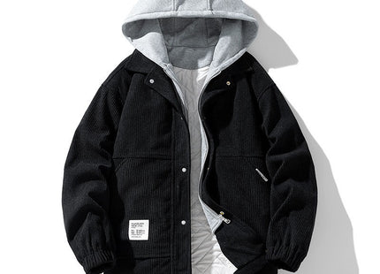 Men's Coat Cotton Corduroy Fake Two-piece Hooded Cotton-padded Jacket