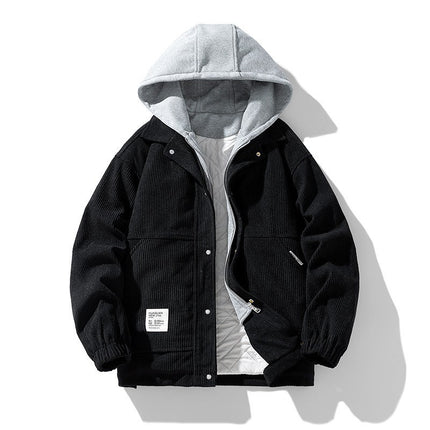 Men's Coat Cotton Corduroy Fake Two-piece Hooded Cotton-padded Jacket