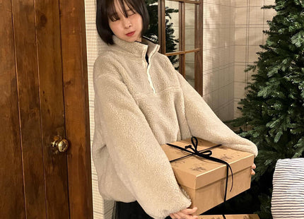 Lamb Wool Sweatshirt Lapel Thickening Warm Lazy Pullover Soft Glutinous Plush Coat