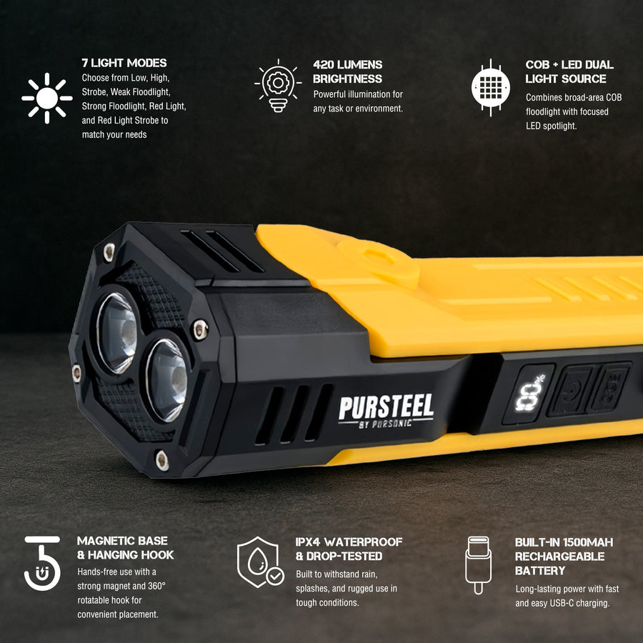 All-in-One Home Project Powerhouse: Pursonic 21V Cordless Drill, Handy Solutions 39-Piece Tool Kit, and Ultra Bright Flashlight