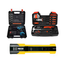 All-in-One Home Project Powerhouse: Pursonic 21V Cordless Drill, Handy Solutions 39-Piece Tool Kit, and Ultra Bright Flashlight