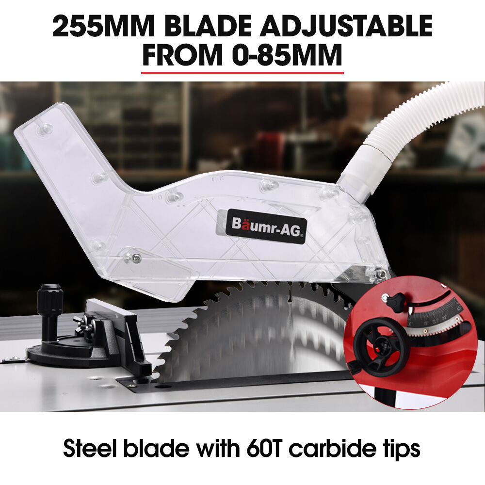 NNEMB 2000W 255mm 10' Compound Table Saw, with Stand, Expandable Worktop, Vacuum Port, 45 Degree Bevel, +/- 45 Degree Mitre, Anti-tip
