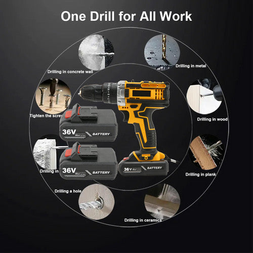 NNEDSZ 36VF BRUSHLESS HEAVY DUTY CORDLESS DRILL IMPACT DRIVER KIT HAMMER +2 BATTERY Box