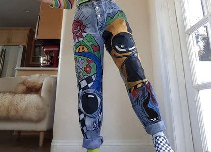 Womens Cartoon Printed Jeans Harem Pants Trousers For Women