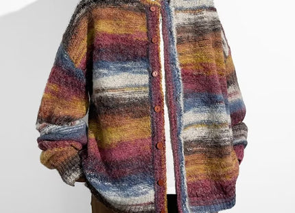 Contrast Color Sweater Hong Kong Style Trendy Baggy Coat Men's And Women's Fashion Casual Knitted Cardigan Top