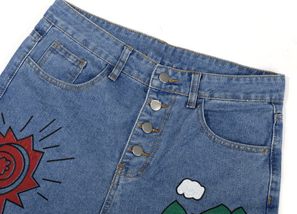 Womens Cartoon Printed Jeans Harem Pants Trousers For Women
