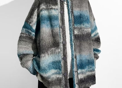 Contrast Color Sweater Hong Kong Style Trendy Baggy Coat Men's And Women's Fashion Casual Knitted Cardigan Top