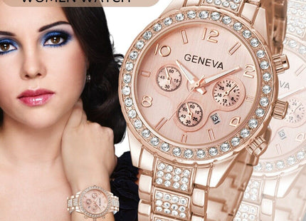 Waterproof Women Luxury Classic Stainless Steel Crystal Quartz Round Wrist Watch