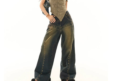Washed-out Vintage Blue Washed Low Waist Jeans For Women