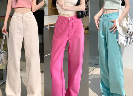 Rose Red High Waisted Straight Leg Jeans For Women