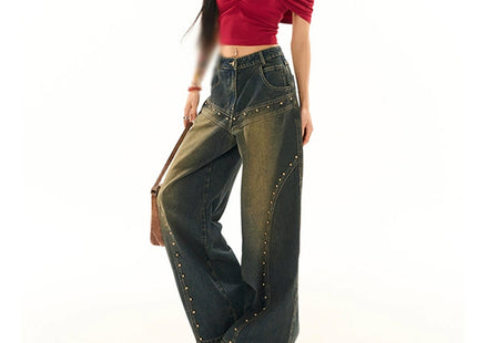 Washed-out Vintage Blue Washed Low Waist Jeans For Women
