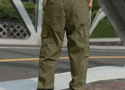 Casual Cargo Pants For Men Loose Straight Drawstring Waist Trousers With Pockets