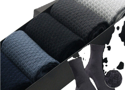 5 Pairs Bamboo Fiber Socks Men's Mid-calf Breathable Socks Business Men's Socks Solid Color