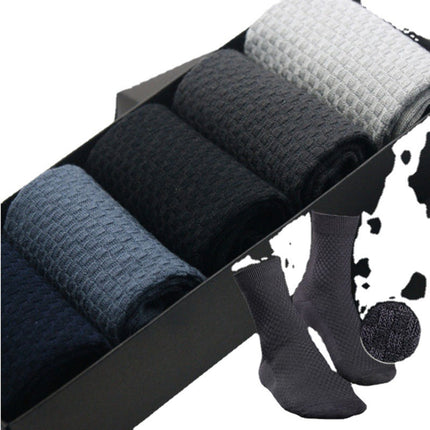5 Pairs Bamboo Fiber Socks Men's Mid-calf Breathable Socks Business Men's Socks Solid Color