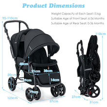 NNECW Folding Double Baby Stroller with Tandem Seating &amp; Canopy for Toddlers-Black-3