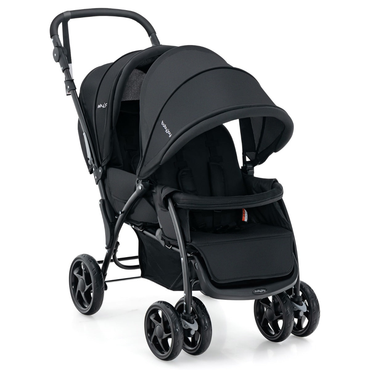 NNECW Folding Double Baby Stroller with Tandem Seating &amp; Canopy for Toddlers-Black-1