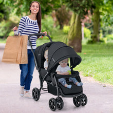 NNECW Folding Double Baby Stroller with Tandem Seating &amp; Canopy for Toddlers-Black-0