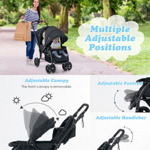NNECW Folding Double Baby Stroller with Tandem Seating &amp; Canopy for Toddlers-Black-2