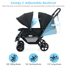 NNECW Folding Double Baby Stroller with Tandem Seating &amp; Canopy for Toddlers-Black-4