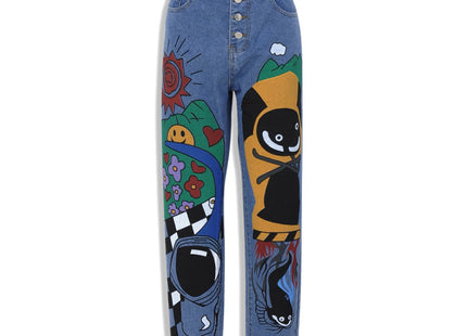 Womens Cartoon Printed Jeans Harem Pants Trousers For Women