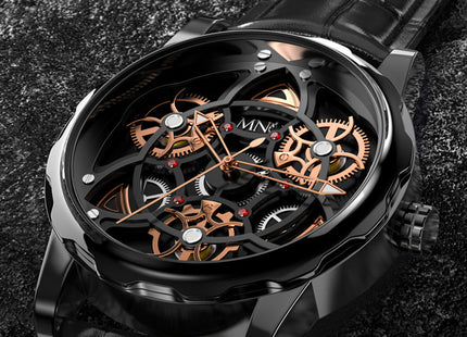 Black Gold Trend Three Dimensional Watch Personality Gear Gyro Season To Run Watch Men
