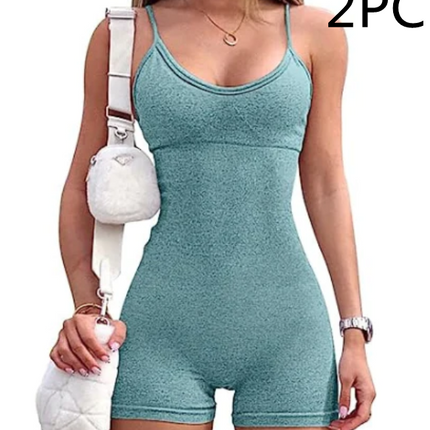 Spaghetti Strap Shorts Jumpsuit Sports Yoga Workout Tight Romper Women Fashion Fitness Sportwear