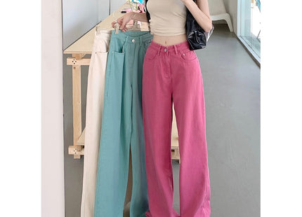 Rose Red High Waisted Straight Leg Jeans For Women