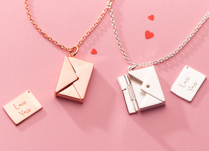 Silver Necklace Women Envelope Lover Letter Pendant Best Gifts For Girlfriend