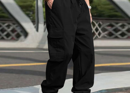 Casual Cargo Pants For Men Loose Straight Drawstring Waist Trousers With Pockets