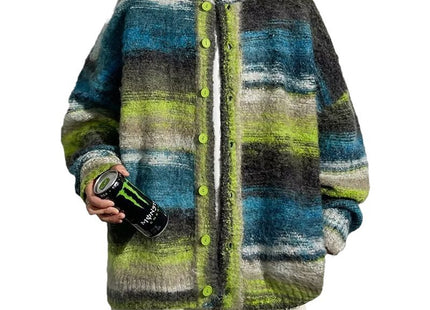 Contrast Color Sweater Hong Kong Style Trendy Baggy Coat Men's And Women's Fashion Casual Knitted Cardigan Top