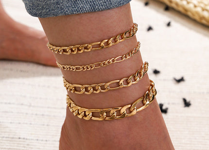 5 Pcs Women Fashion Gold Color Heart Crystal Key Anklets For Women Trendy Snake Chain Anklets For Women Foot Jewelry Gifts