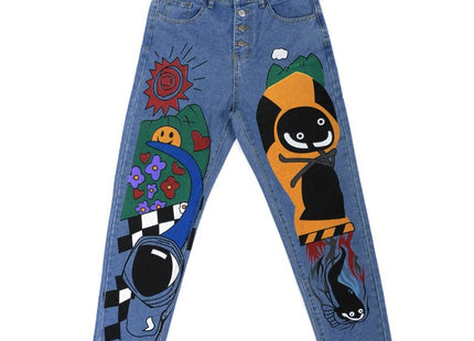 Womens Cartoon Printed Jeans Harem Pants Trousers For Women
