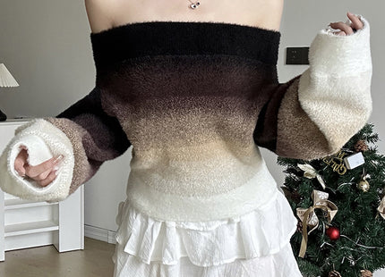 Gradient Off-neck Long-sleeved Woolen Top