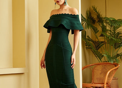 Women Green Off Shoulder Bandage Dress Party Dresses
