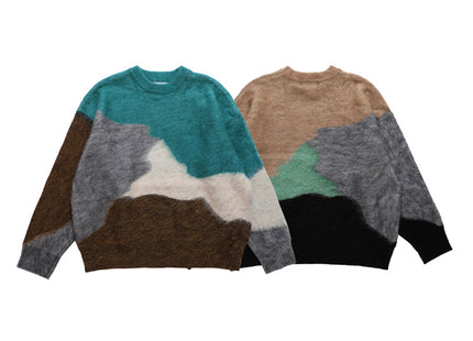 Color Contrast Pin Round Neck Jumper