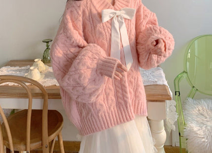 Women's V-neck Twist Lazy Gentle Bow Autumn And Winter Loose Velvet Thickened