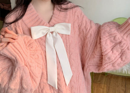 Women's V-neck Twist Lazy Gentle Bow Autumn And Winter Loose Velvet Thickened