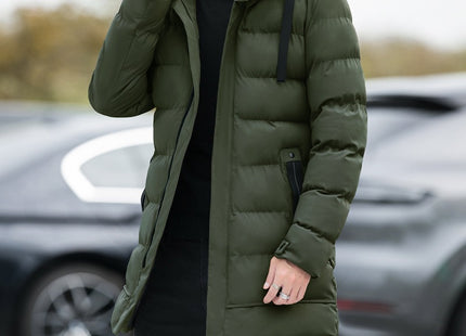 Long Hooded Jacket Men Winter Warm Windproof Coat Fashion Solid Color Clothes Outdoor